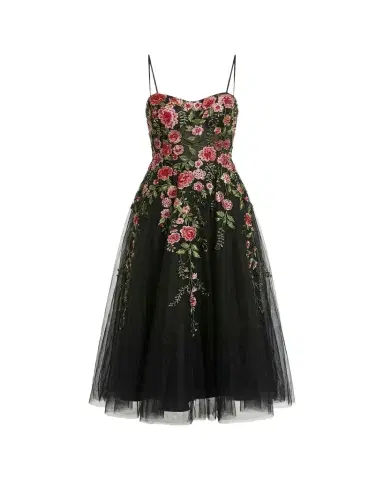Mac Duggal Floral-Embroidered Tulle Midi Dress | Thumbnail 1 Mac Duggal Floral-Embroidered Tulle Midi Dress | Thumbnail 1
