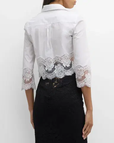 Dolce & Gabbana Cropped Button-Front Blouse with Lace Trim | Thumbnail 2 Dolce & Gabbana Cropped Button-Front Blouse with Lace Trim | Thumbnail 2