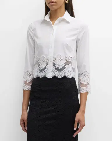 Dolce & Gabbana Cropped Button-Front Blouse with Lace Trim | Thumbnail 3 Dolce & Gabbana Cropped Button-Front Blouse with Lace Trim | Thumbnail 3