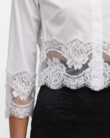 Dolce & Gabbana Cropped Button-Front Blouse with Lace Trim | Thumbnail 4 Dolce & Gabbana Cropped Button-Front Blouse with Lace Trim | Thumbnail 4