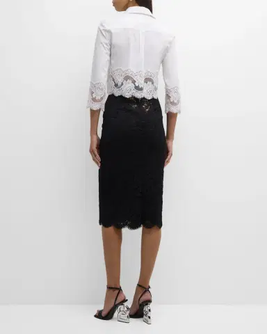 Dolce & Gabbana Cropped Button-Front Blouse with Lace Trim | Thumbnail 5 Dolce & Gabbana Cropped Button-Front Blouse with Lace Trim | Thumbnail 5