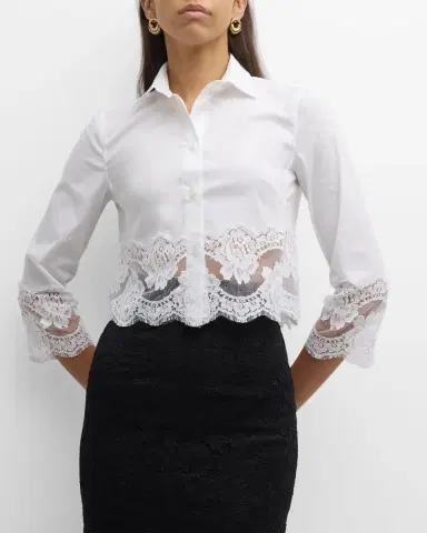 Dolce & Gabbana Cropped Button-Front Blouse with Lace Trim | Thumbnail 6 Dolce & Gabbana Cropped Button-Front Blouse with Lace Trim | Thumbnail 6