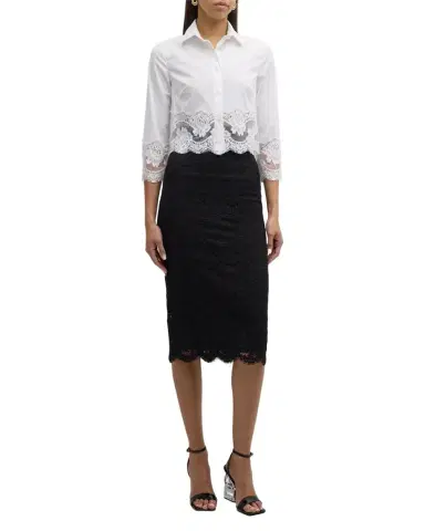 Dolce & Gabbana Cropped Button-Front Blouse with Lace Trim | Thumbnail 1 Dolce & Gabbana Cropped Button-Front Blouse with Lace Trim | Thumbnail 1