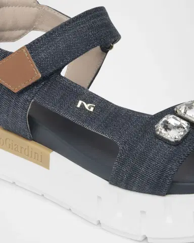 NeroGiardini Stone Embellished Denim and Leather Sandals | Thumbnail 4 NeroGiardini Stone Embellished Denim and Leather Sandals | Thumbnail 4
