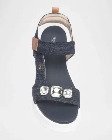 NeroGiardini Stone Embellished Denim and Leather Sandals | Thumbnail 5 NeroGiardini Stone Embellished Denim and Leather Sandals | Thumbnail 5