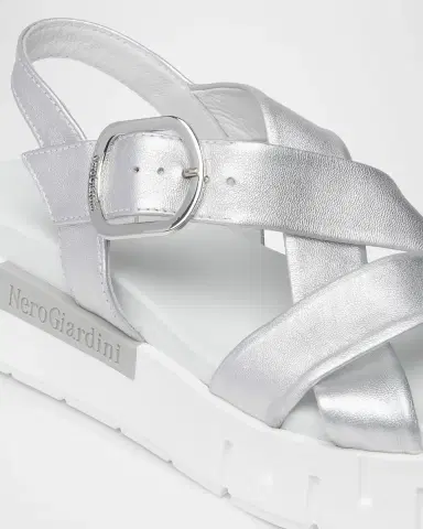 NeroGiardini Metallic Crisscross Wedge Platform Sandals | Thumbnail 4 NeroGiardini Metallic Crisscross Wedge Platform Sandals | Thumbnail 4