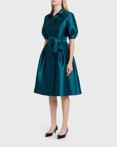 Rickie Freeman for Teri Jon Puff-Sleeve Pique Faille Shirtdress | Thumbnail 4 Rickie Freeman for Teri Jon Puff-Sleeve Pique Faille Shirtdress | Thumbnail 4