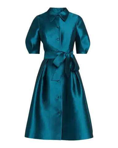 Rickie Freeman for Teri Jon Puff-Sleeve Pique Faille Shirtdress | Thumbnail 1 Rickie Freeman for Teri Jon Puff-Sleeve Pique Faille Shirtdress | Thumbnail 1
