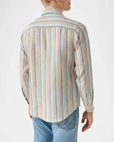 Eton Men's Multicolor Stripe Linen Button-Down Shirt | Thumbnail 3 Eton Men's Multicolor Stripe Linen Button-Down Shirt | Thumbnail 3