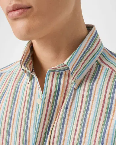 Eton Men's Multicolor Stripe Linen Button-Down Shirt | Thumbnail 5 Eton Men's Multicolor Stripe Linen Button-Down Shirt | Thumbnail 5