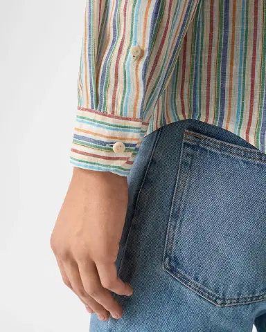 Eton Men's Multicolor Stripe Linen Button-Down Shirt | Thumbnail 6 Eton Men's Multicolor Stripe Linen Button-Down Shirt | Thumbnail 6