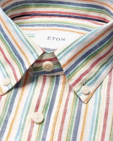 Eton Men's Multicolor Stripe Linen Button-Down Shirt | Thumbnail 8 Eton Men's Multicolor Stripe Linen Button-Down Shirt | Thumbnail 8