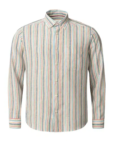Eton Men's Multicolor Stripe Linen Button-Down Shirt | Thumbnail 1 Eton Men's Multicolor Stripe Linen Button-Down Shirt | Thumbnail 1