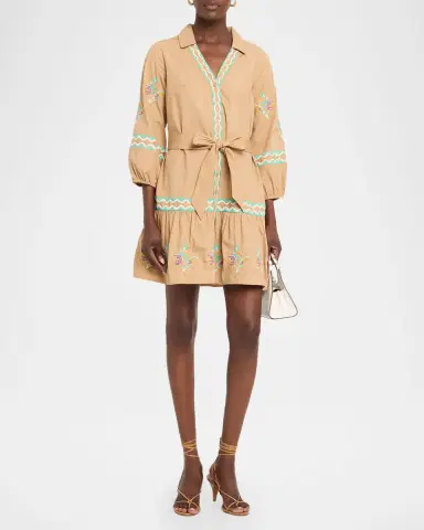 Shoshanna Ellery Embroidered Flounce Cotton Mini Dress | Thumbnail 2 Shoshanna Ellery Embroidered Flounce Cotton Mini Dress | Thumbnail 2