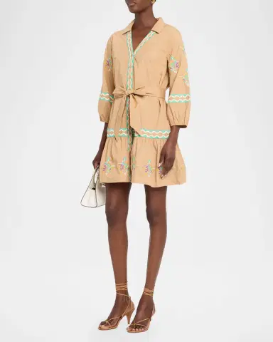 Shoshanna Ellery Embroidered Flounce Cotton Mini Dress | Thumbnail 4 Shoshanna Ellery Embroidered Flounce Cotton Mini Dress | Thumbnail 4