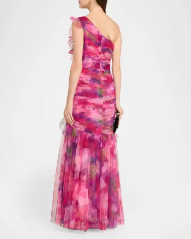 THEIA Myrtle One-Shoulder Ruffle Tulle Mermaid Gown | Thumbnail 3 THEIA Myrtle One-Shoulder Ruffle Tulle Mermaid Gown | Thumbnail 3