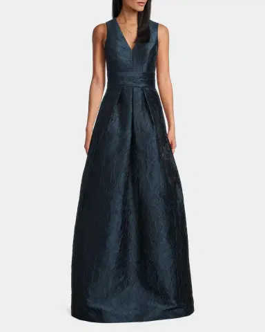 Kay Unger New York Mariah V-Neck Sleeveless Jacquard A-Line Gown | Thumbnail 2 Kay Unger New York Mariah V-Neck Sleeveless Jacquard A-Line Gown | Thumbnail 2