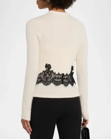 Adam Lippes Briar Lace-Trim Cashmere Knit Crewneck Cardigan | Thumbnail 3 Adam Lippes Briar Lace-Trim Cashmere Knit Crewneck Cardigan | Thumbnail 3