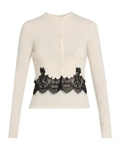 Adam Lippes Briar Lace-Trim Cashmere Knit Crewneck Cardigan | Thumbnail 1 Adam Lippes Briar Lace-Trim Cashmere Knit Crewneck Cardigan | Thumbnail 1