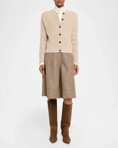 Brunello Cucinelli Shimmering Cashmere-Wool English Rib Crewneck Cardigan | Thumbnail 2 Brunello Cucinelli Shimmering Cashmere-Wool English Rib Crewneck Cardigan | Thumbnail 2