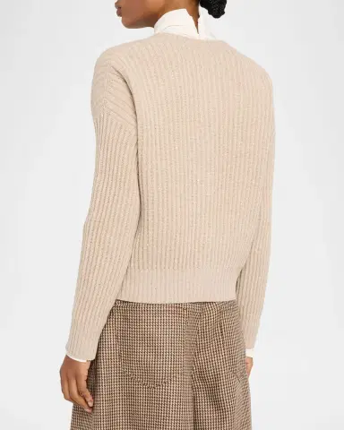 Brunello Cucinelli Shimmering Cashmere-Wool English Rib Crewneck Cardigan | Thumbnail 3 Brunello Cucinelli Shimmering Cashmere-Wool English Rib Crewneck Cardigan | Thumbnail 3