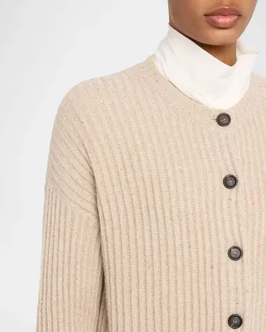 Brunello Cucinelli Shimmering Cashmere-Wool English Rib Crewneck Cardigan | Thumbnail 5 Brunello Cucinelli Shimmering Cashmere-Wool English Rib Crewneck Cardigan | Thumbnail 5