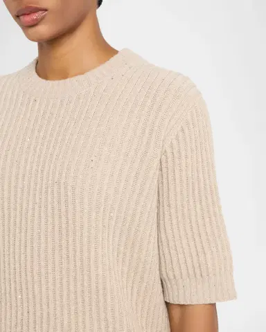 Brunello Cucinelli Shimmering Cashmere English Rib Short-Sleeve Sweater | Thumbnail 5 Brunello Cucinelli Shimmering Cashmere English Rib Short-Sleeve Sweater | Thumbnail 5
