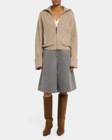 Brunello Cucinelli Cashmere-Mohair Ribbed Zip-Up Cardigan | Thumbnail 2 Brunello Cucinelli Cashmere-Mohair Ribbed Zip-Up Cardigan | Thumbnail 2