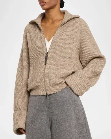 Brunello Cucinelli Cashmere-Mohair Ribbed Zip-Up Cardigan | Thumbnail 4 Brunello Cucinelli Cashmere-Mohair Ribbed Zip-Up Cardigan | Thumbnail 4