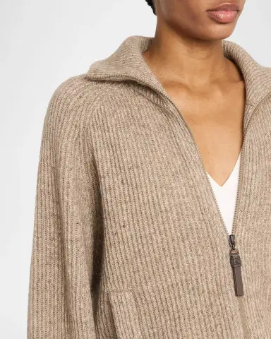 Brunello Cucinelli Cashmere-Mohair Ribbed Zip-Up Cardigan | Thumbnail 5 Brunello Cucinelli Cashmere-Mohair Ribbed Zip-Up Cardigan | Thumbnail 5