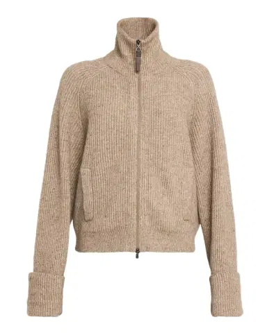 Brunello Cucinelli Cashmere-Mohair Ribbed Zip-Up Cardigan | Thumbnail 1 Brunello Cucinelli Cashmere-Mohair Ribbed Zip-Up Cardigan | Thumbnail 1