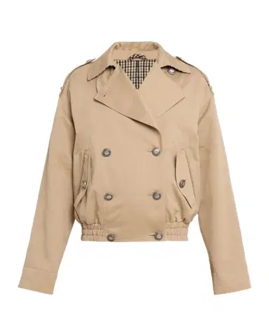 Brunello Cucinelli Double-Breasted Techno Short Trench Coat | Thumbnail 1 Brunello Cucinelli Double-Breasted Techno Short Trench Coat | Thumbnail 1