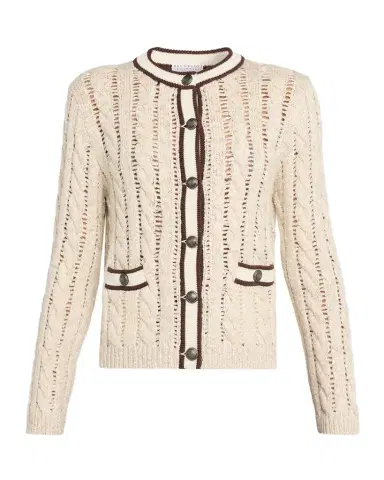 Brunello Cucinelli Micro Sequin Openwork Cable Knit Cardigan | Thumbnail 1 Brunello Cucinelli Micro Sequin Openwork Cable Knit Cardigan | Thumbnail 1