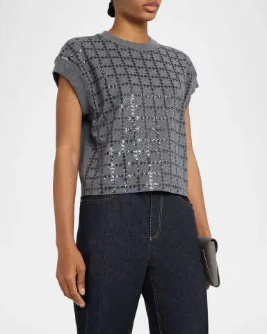 Brunello Cucinelli Micro Sequin Cotton Tank Top | Thumbnail 4 Brunello Cucinelli Micro Sequin Cotton Tank Top | Thumbnail 4