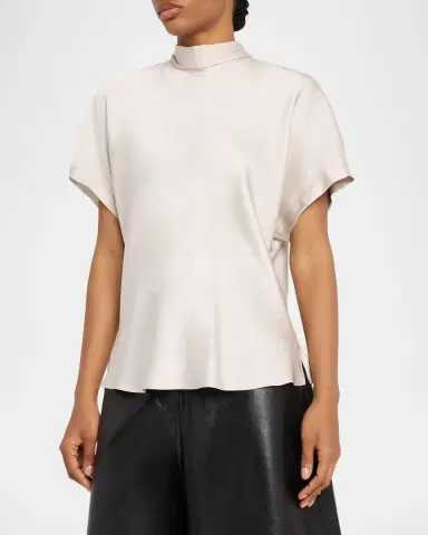 Brunello Cucinelli Back-Tie Short-Sleeve Silk Blouse | Thumbnail 4 Brunello Cucinelli Back-Tie Short-Sleeve Silk Blouse | Thumbnail 4
