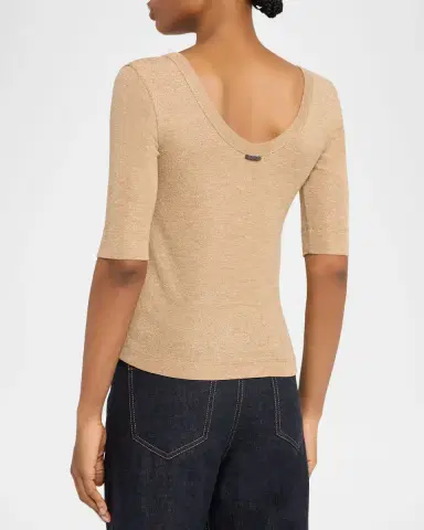 Brunello Cucinelli Shimmering Knit Elbow-Sleeve Blouse | Thumbnail 3 Brunello Cucinelli Shimmering Knit Elbow-Sleeve Blouse | Thumbnail 3