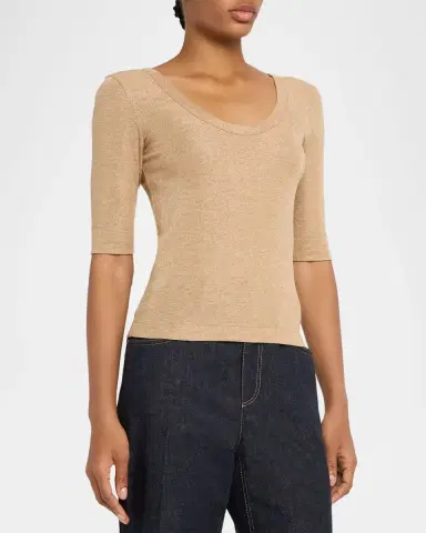 Brunello Cucinelli Shimmering Knit Elbow-Sleeve Blouse | Thumbnail 4 Brunello Cucinelli Shimmering Knit Elbow-Sleeve Blouse | Thumbnail 4