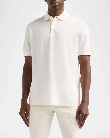 Canali Men's Cotton Piqué Polo Shirt | Thumbnail 4 Canali Men's Cotton Piqué Polo Shirt | Thumbnail 4
