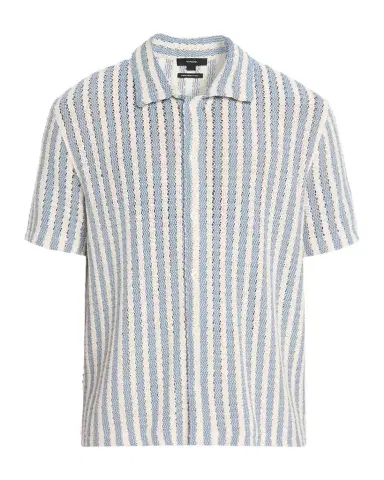 Vince Men's Beach Stripe Open Knit Short-Sleeve Shirt | Thumbnail 1 Vince Men's Beach Stripe Open Knit Short-Sleeve Shirt | Thumbnail 1