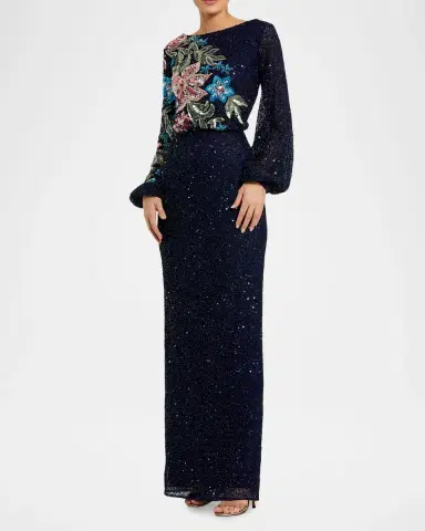 Mac Duggal Beaded Floral Sequin Column Gown | Thumbnail 2 Mac Duggal Beaded Floral Sequin Column Gown | Thumbnail 2