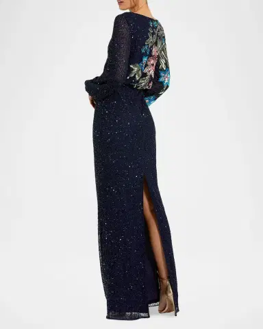 Mac Duggal Beaded Floral Sequin Column Gown | Thumbnail 3 Mac Duggal Beaded Floral Sequin Column Gown | Thumbnail 3
