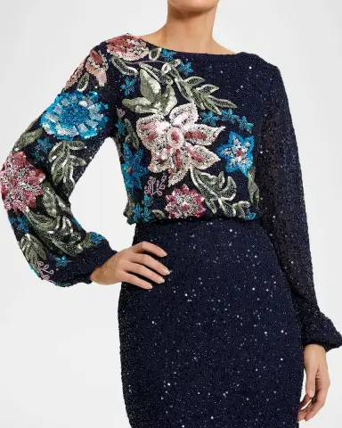 Mac Duggal Beaded Floral Sequin Column Gown | Thumbnail 4 Mac Duggal Beaded Floral Sequin Column Gown | Thumbnail 4