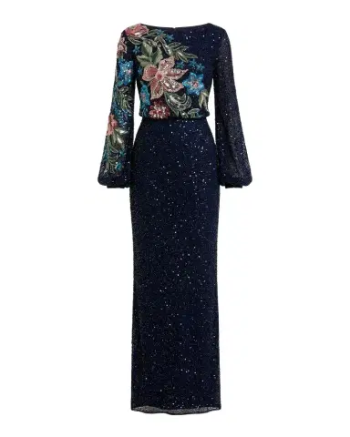 Mac Duggal Beaded Floral Sequin Column Gown | Thumbnail 1 Mac Duggal Beaded Floral Sequin Column Gown | Thumbnail 1