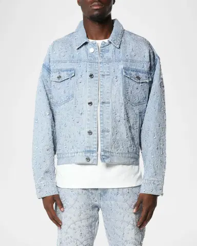 PURPLE Men's Beaded Denim Trucker Jacket | Thumbnail 3 PURPLE Men's Beaded Denim Trucker Jacket | Thumbnail 3