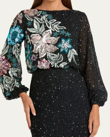 Mac Duggal Beaded Floral Sequin Column Gown | Thumbnail 4 Mac Duggal Beaded Floral Sequin Column Gown | Thumbnail 4