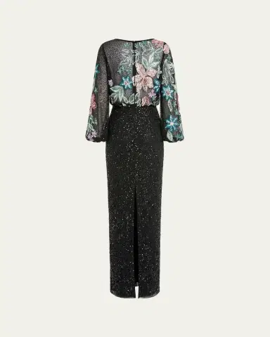 Mac Duggal Beaded Floral Sequin Column Gown | Thumbnail 5 Mac Duggal Beaded Floral Sequin Column Gown | Thumbnail 5