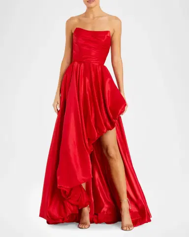Mac Duggal Strapless High-Low Satin Gown | Thumbnail 2 Mac Duggal Strapless High-Low Satin Gown | Thumbnail 2