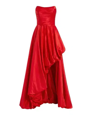 Mac Duggal Strapless High-Low Satin Gown | Thumbnail 1 Mac Duggal Strapless High-Low Satin Gown | Thumbnail 1