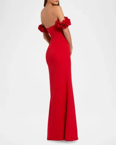 Mac Duggal Crepe 3D Flower Off-The-Shoulder Gown | Thumbnail 3 Mac Duggal Crepe 3D Flower Off-The-Shoulder Gown | Thumbnail 3