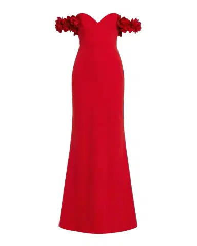Mac Duggal Crepe 3D Flower Off-The-Shoulder Gown | Thumbnail 1 Mac Duggal Crepe 3D Flower Off-The-Shoulder Gown | Thumbnail 1